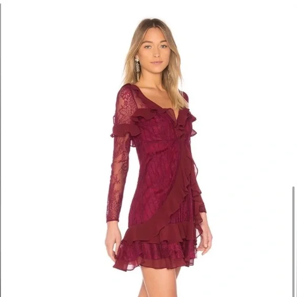 NWT For Love And Lemons Burgundy Daphne Lace Mini Dress